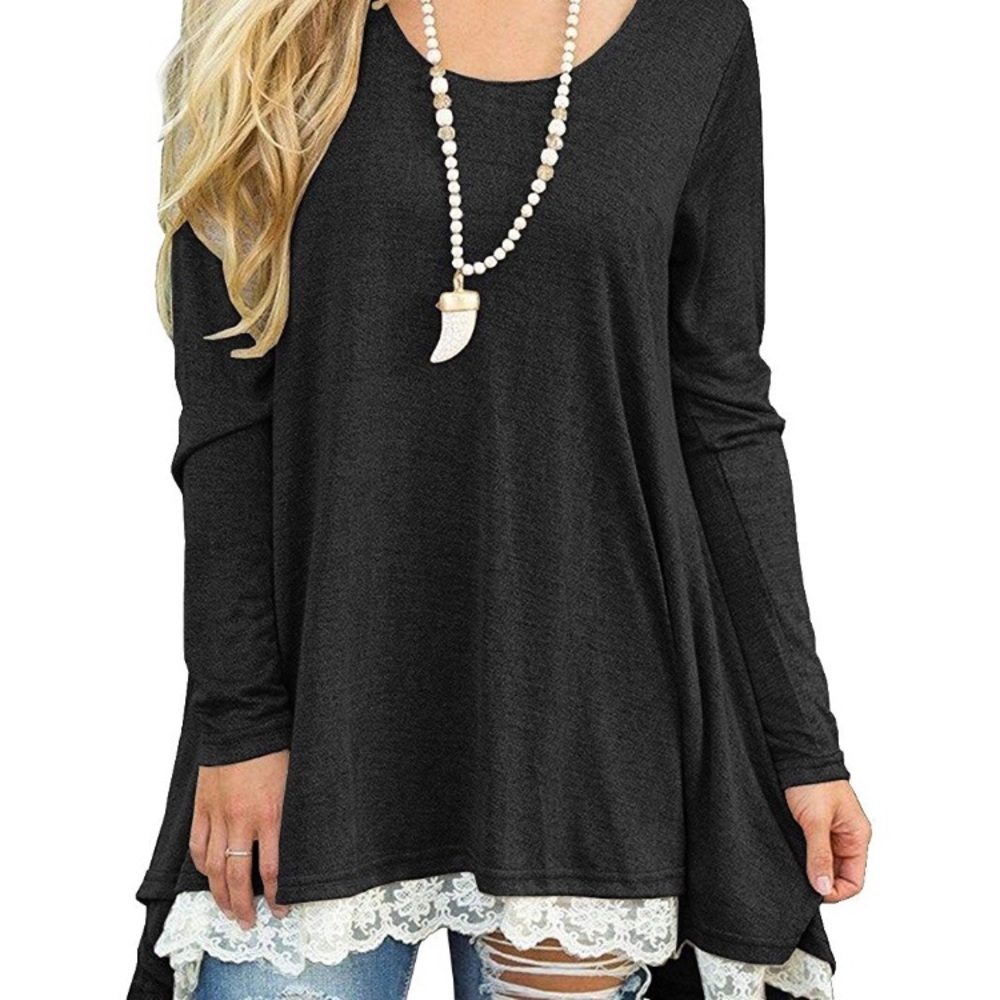 Women's Lace Long Sleeve Tunic Top Blouse
